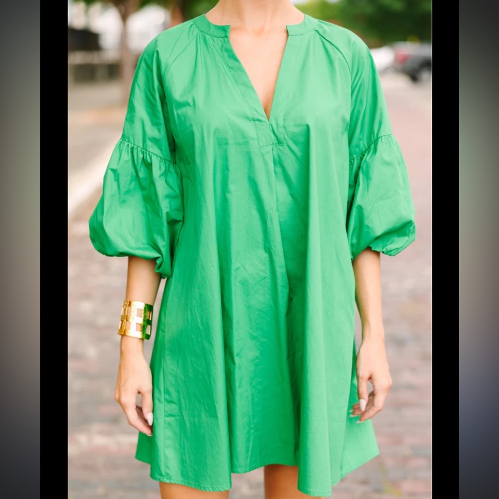 Sugarlips Kelly Green Dress with Puff Sleeves